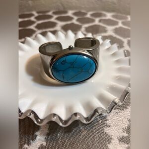 Chico's Silver Cuff Bracelet Watch Turquoise Stone chunky western southwestern